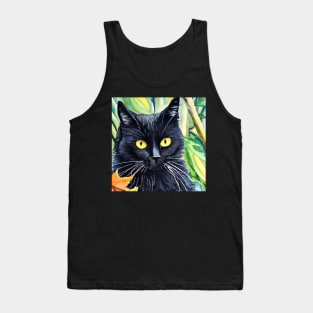 Beautiful black cat in the woods watercolor. Tank Top